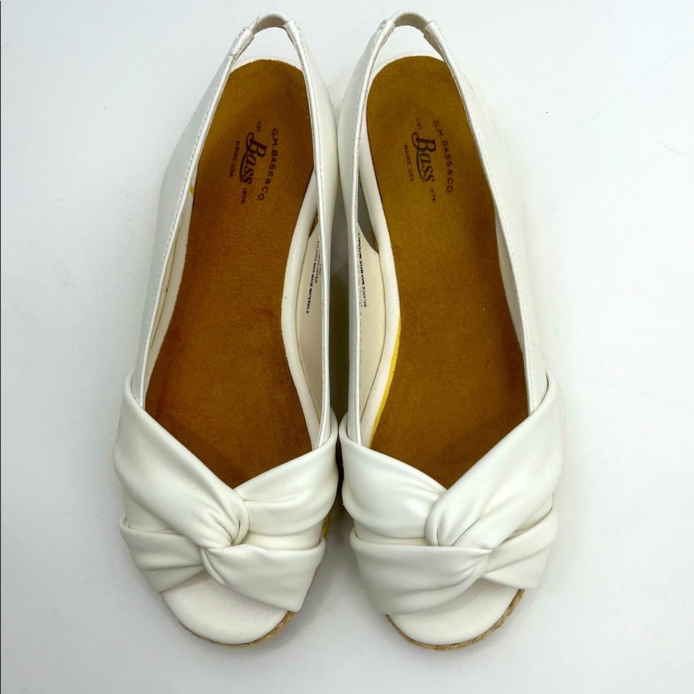 G.H. Bass & Co. White Open Toe Sling Back Espadrille Wedges - Size: 7